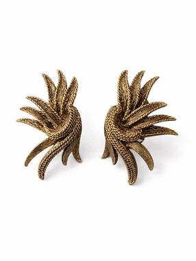 Vintage Oscar de la Renta Gold Sculptural Clip-On Earrings